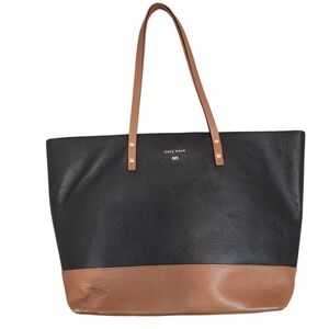 Cole Haan Black Brown Genuine Leather Large Shopper Tote Handbag